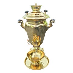 Retro Early 20th Century Large Russian Imperial Brass Samovar Set