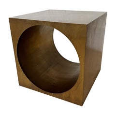 Bronze Cube Circle Cutout Side Table Pedestal