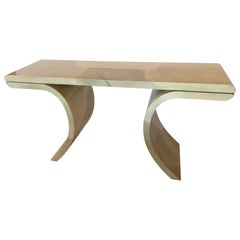 Sleek & Glossy Cream Laquered Faux Goatskin Karl Springer Style Console Table