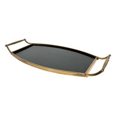 1940s Vintage Elegance Black on Brass Serving Tray Lovely Handles