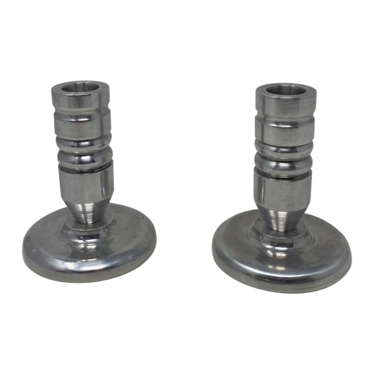 Set of 2 Aluminum Bolt Style Postmodern Candle Holders For Sale