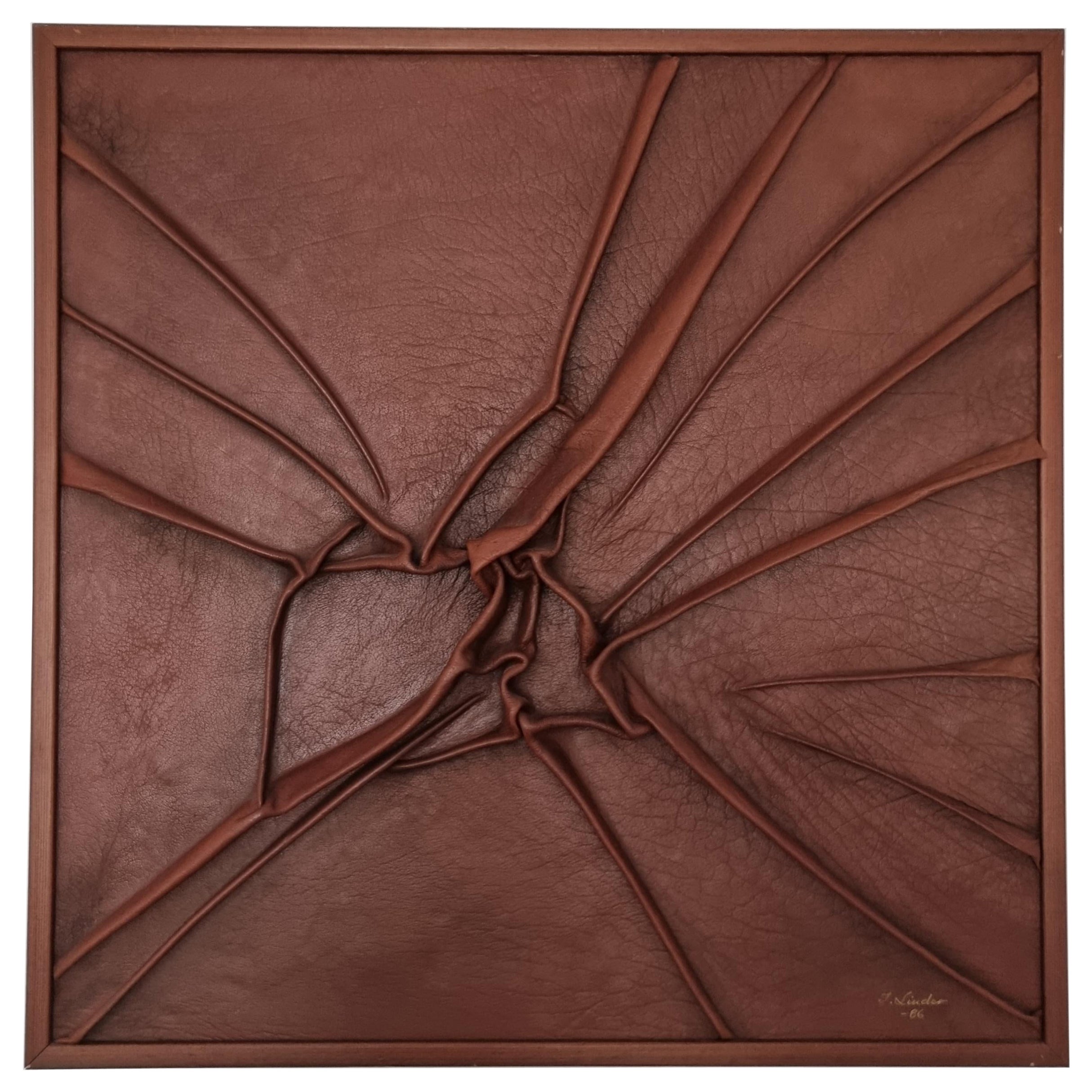Ing-Marie Linder, wall art / relief in leather, Post-Modern Sweden