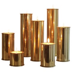 Stefan Englesson, Rare Seven Size Set, Candle Holders in Solid Brass, Sweden