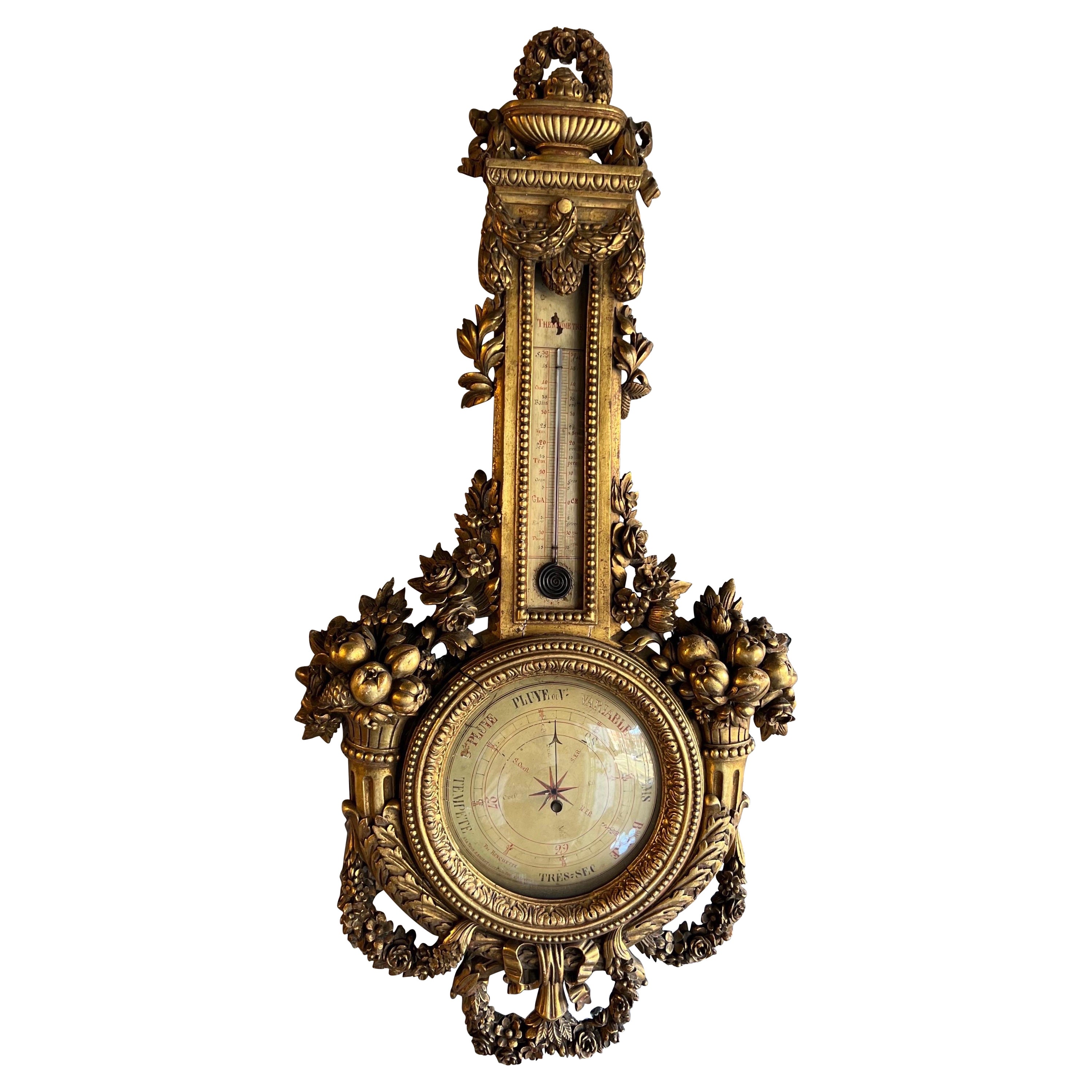Französisches Giltwood-Barometer aus dem 19.
