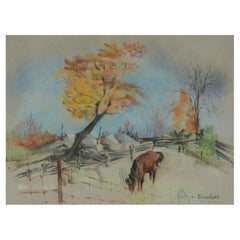 Vintage Helena Boucher - Canadian School Pastel Landscape with Horse - Mid 20th Century