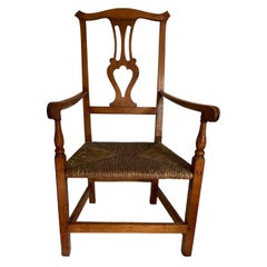 18th Century New England Chippendale Armchair with Rush Seat