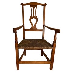 Fauteuil Chippendale de la Nouvelle-Angleterre du 18ème siècle avec assise en jonc