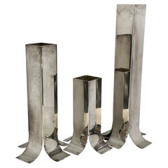 Used 1960's Lino Sabattini Silver Plated Stele Candle Holders