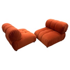 Vintage Pair of Reupholstered Orange Velvet Rouched and Tufted Chairs