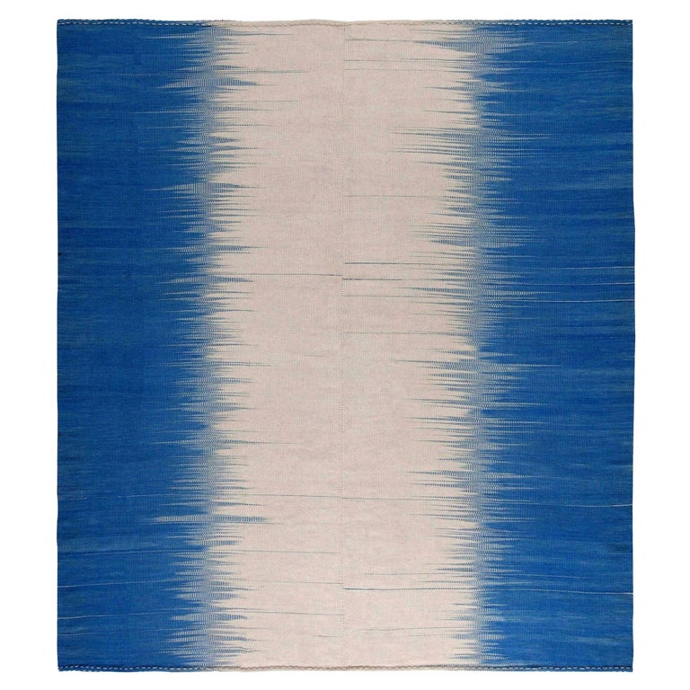 Contemporary Turkish Kilim Beige and Blue Wool Rug by Doris Leslie Blau