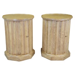 2 Vintage Baker Corinthian Column Scalloped Oak Pedestal Side Tables Cabinets