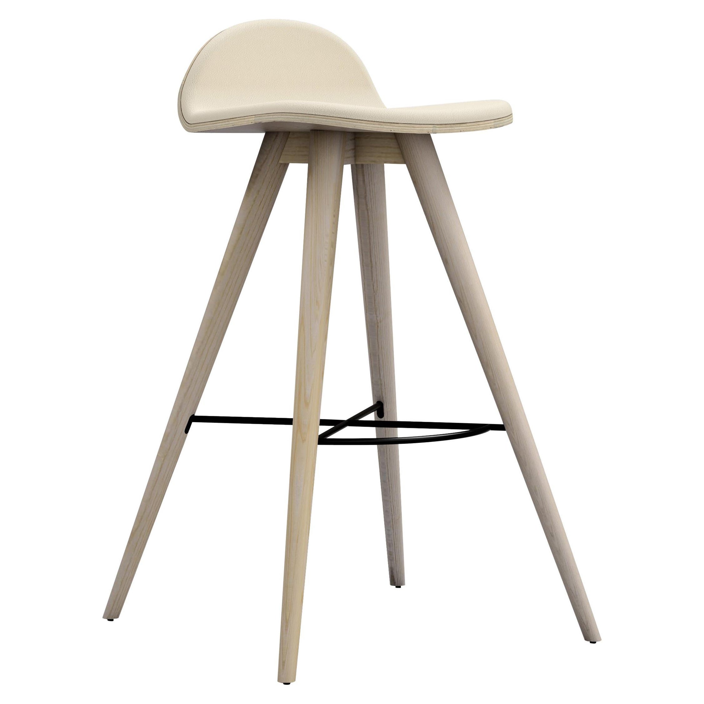 Tabouret haut contemporain en frêne et tissu d'Alexander Caldas