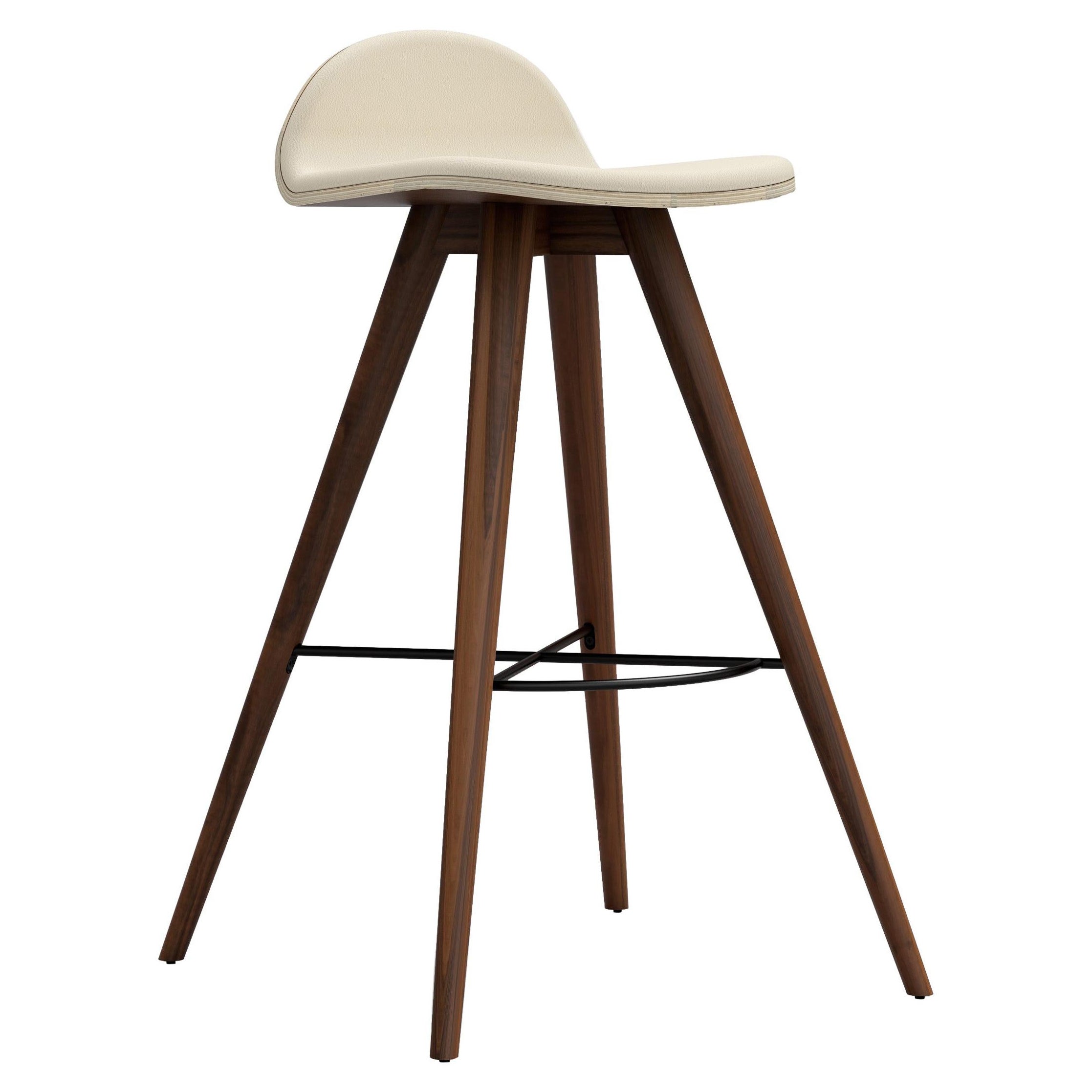 Tabouret de comptoir contemporain en noyer et tissu d'Alexander Caldas en vente