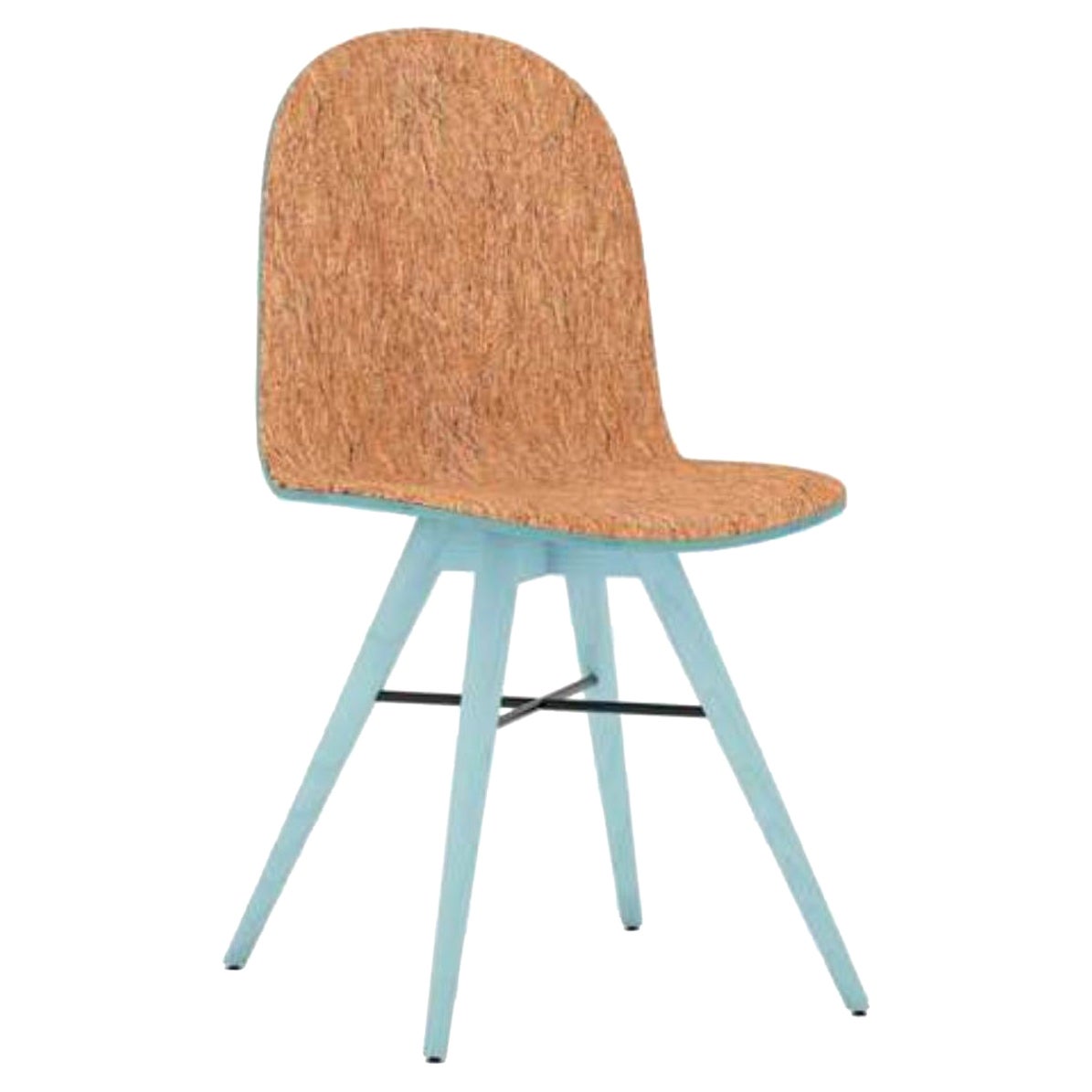 Blue Painted Ash and Corkfabric Contemporary Chair by Alexandre Caldas For Sale