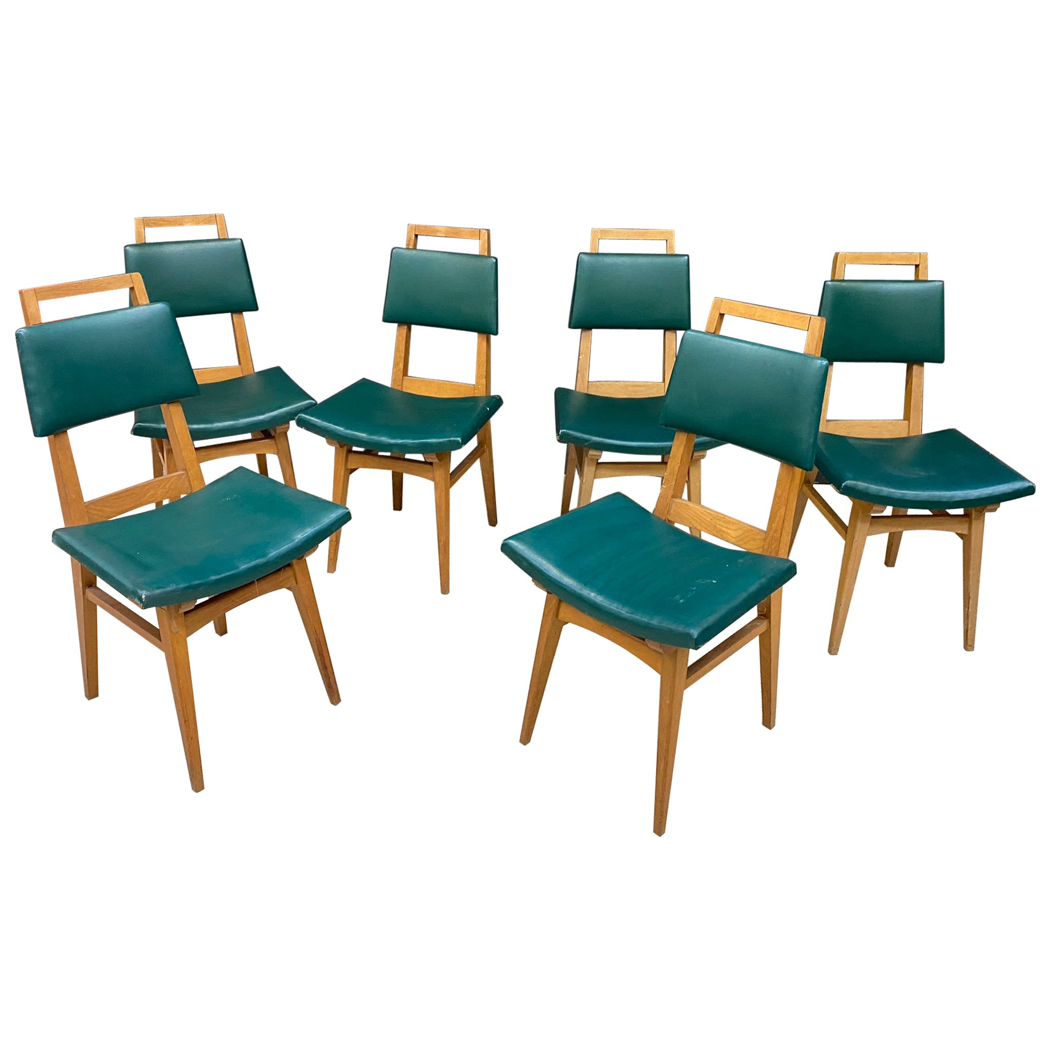 Suite of 6 Oak Chairs, France circa 1950/1960 "Reconstruction" Style For Sale
