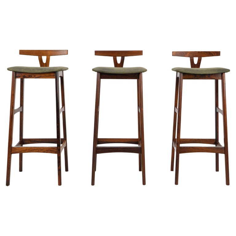 Three Scandinavian Modern Rosewood Bar Stools by Knud Bent for Dyrlund