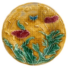 Antique French Majolica Poppies Plate Gien, circa 1880