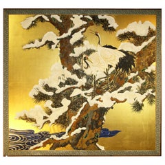 Japanese Folding Screen - Cranes in the Snow