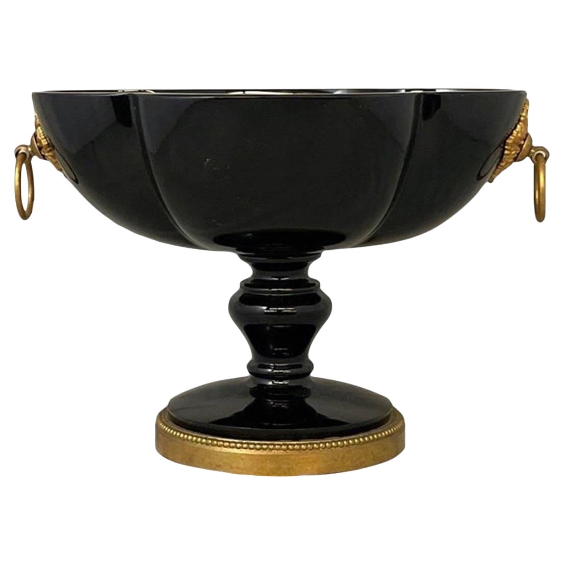 Baccarat Gilt Bronze Ormolu Mounted Black Glass Quatrefoil Form Compote