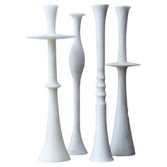 White Candle Holders, Set of Four Marble White Candlestick Holders by P. Mathieu