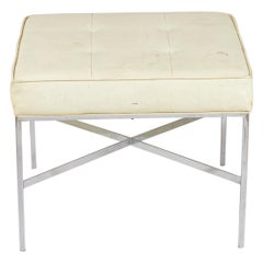 Vintage Design Institute of Chrome and Button Tufted White Vinyl Square Bench