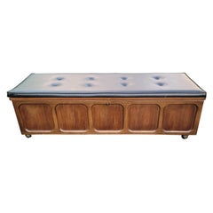 Mid Century Lane Cedar Walnut Bottom Drawer Bench with Tufted Naugahyde Upholstery 