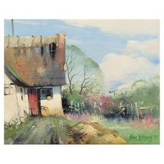 Søren Edsberg (nato nel 1945), Danimarca. Olio su tela. Paesaggio estivo con fattoria.