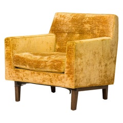 Edward J Wormley for Dunbar Crushed Gold Velour and Walnut Lounge Armchair
