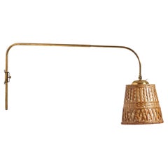 Vintage Valinte OY, Wall Light, Brass, Rattan, Finland, 1950s