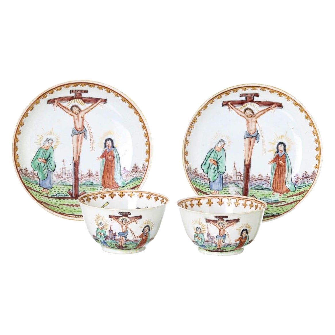  PAIR OF CUPS WITH SAUCER 18th century For Sale