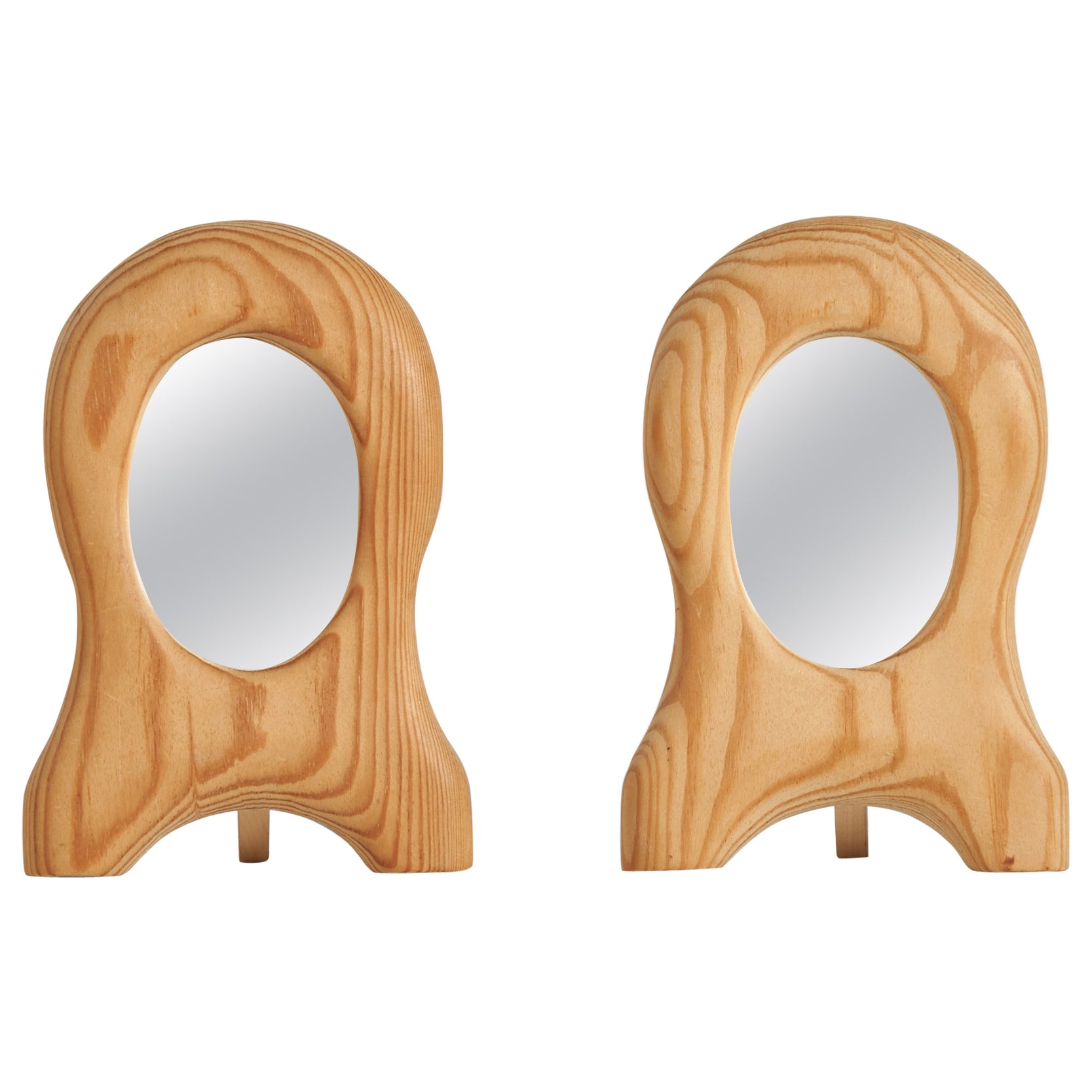 Swedish Designer, Small Table Mirrors, Pine, Mirror Glass, Sweden, 1960s For Sale