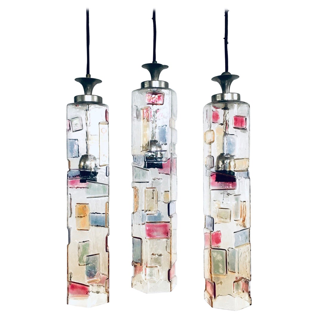 Poliarte Colored Glass Pendant Design Lamp Set, Italy 1950's For Sale