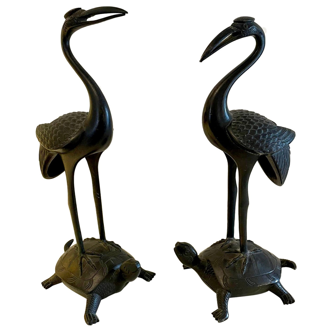 Quality Pair of Antique Victorian Bronze Storks/Cranes