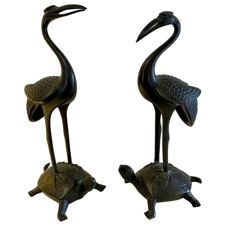 Quality Pair of Antique Victorian Bronze Storks/Cranes For Sale at 1stDibs