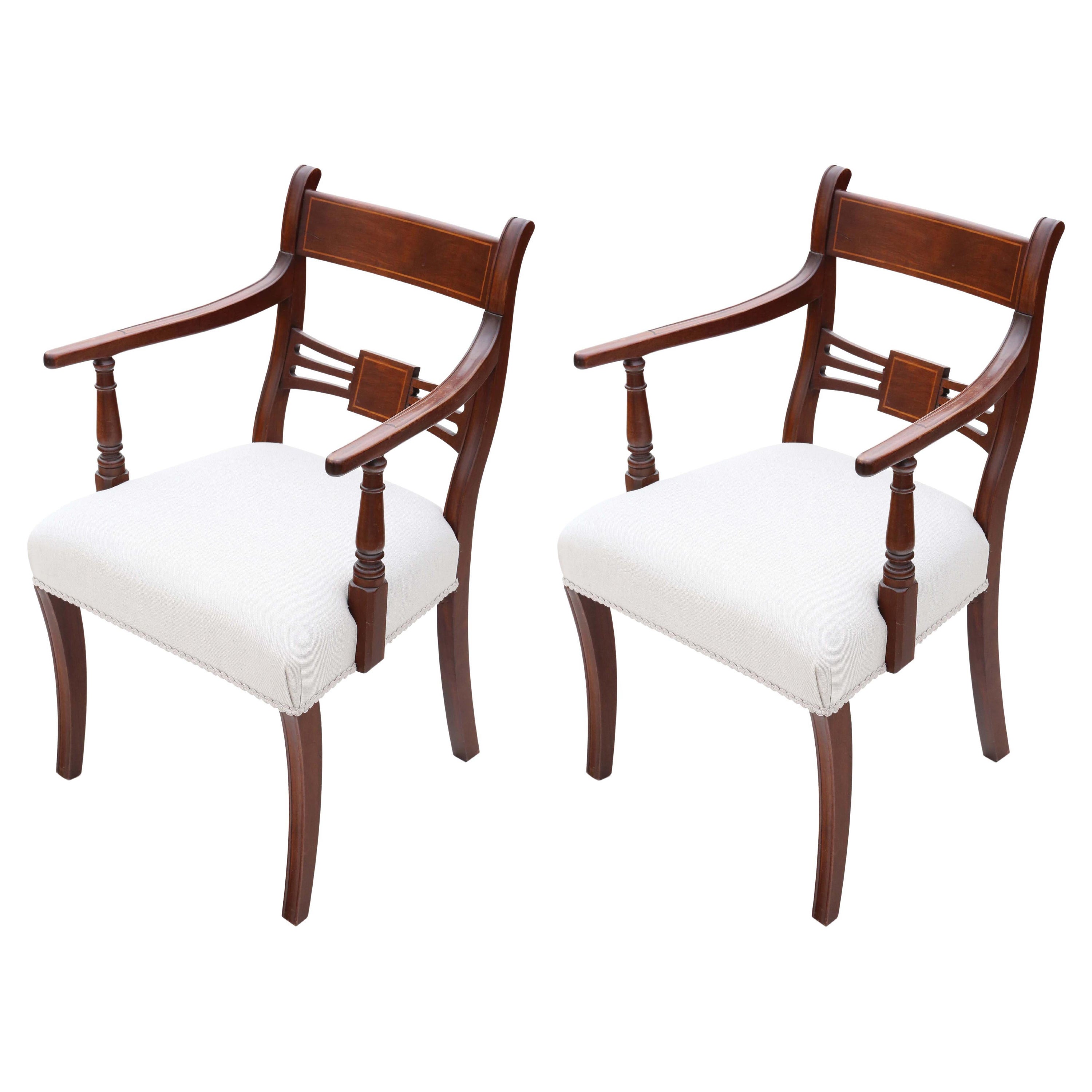 Quality Antique Pair of 19th Century Mahogany Scroll Arm Elbow Chairs