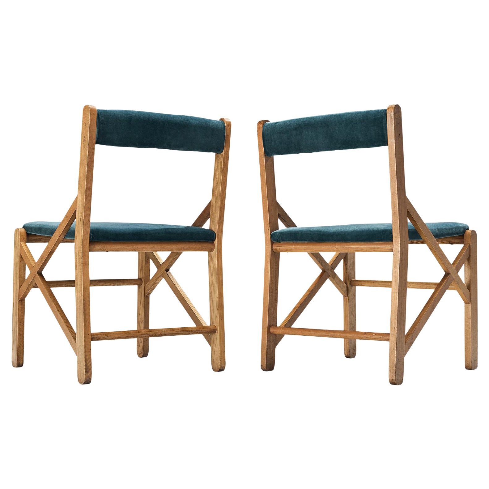 Italian Pair of Dining Chairs With Structural Frames in Oak 