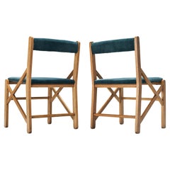 Italian Pair of Dining Chairs With Structural Frames in Oak 