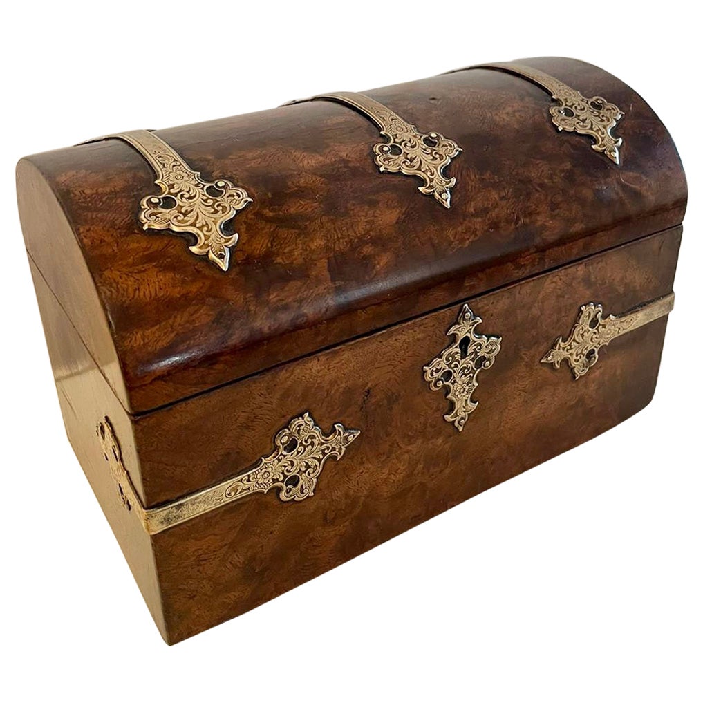 Superb Quality Antique Victorian Burr Walnut and Brass Mounted Tea Caddy For Sale