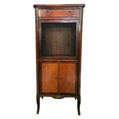 Louis XV Style French Cabinet with Metal Grill and Bronze Decoration