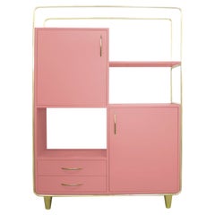 Modern Bauhaus Style Pink & Brass Budapest Cabinet Handcrafted and Customizable