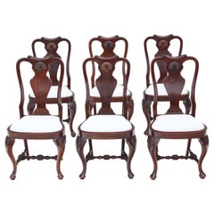 Antique Fine Quality Set of 6 Queen Anne Revival Mahogany Dining Chairs C1900