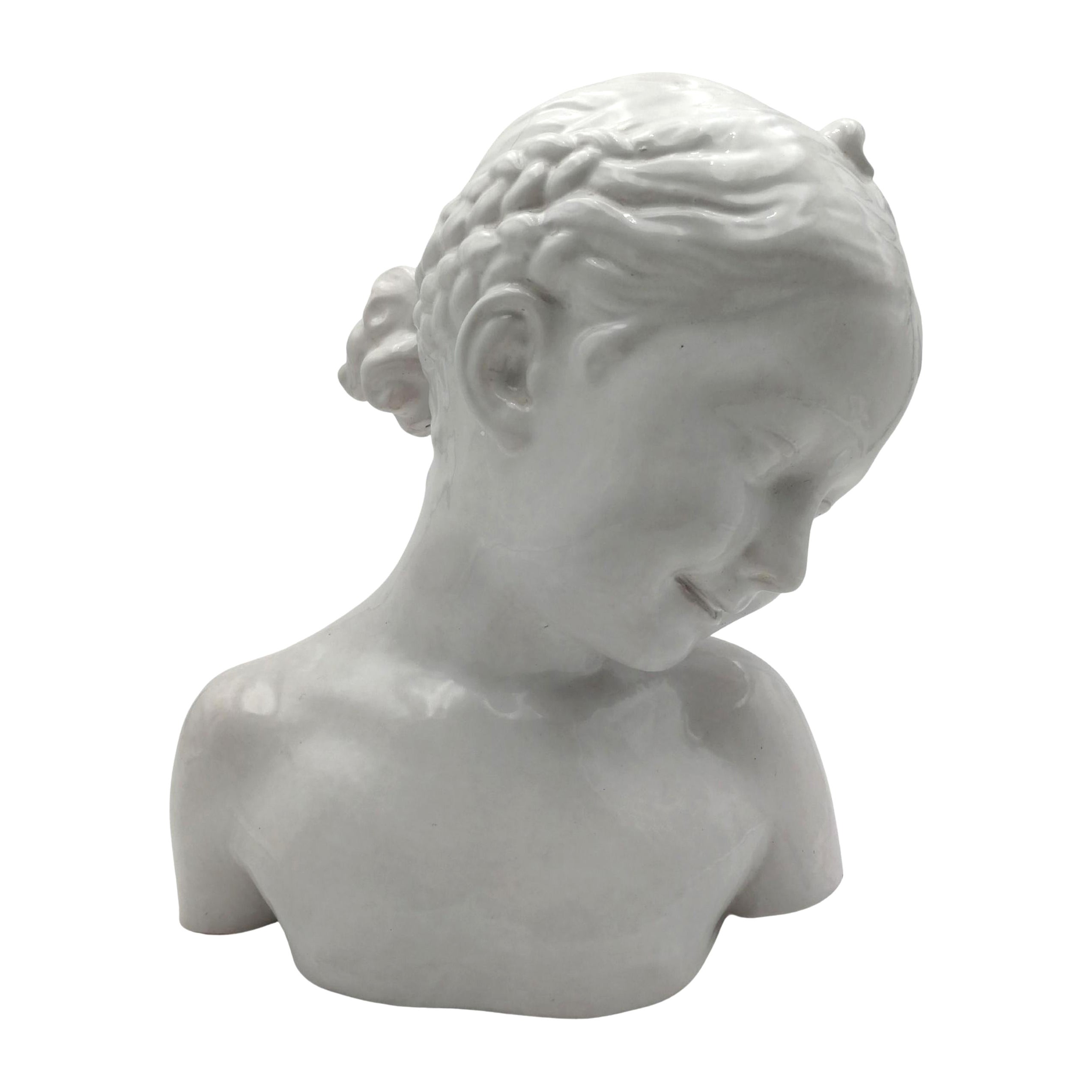 Glazed Teracotta Bust of Little Girl For Sale