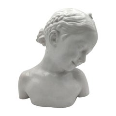 Vintage Glazed Teracotta Bust of Little Girl