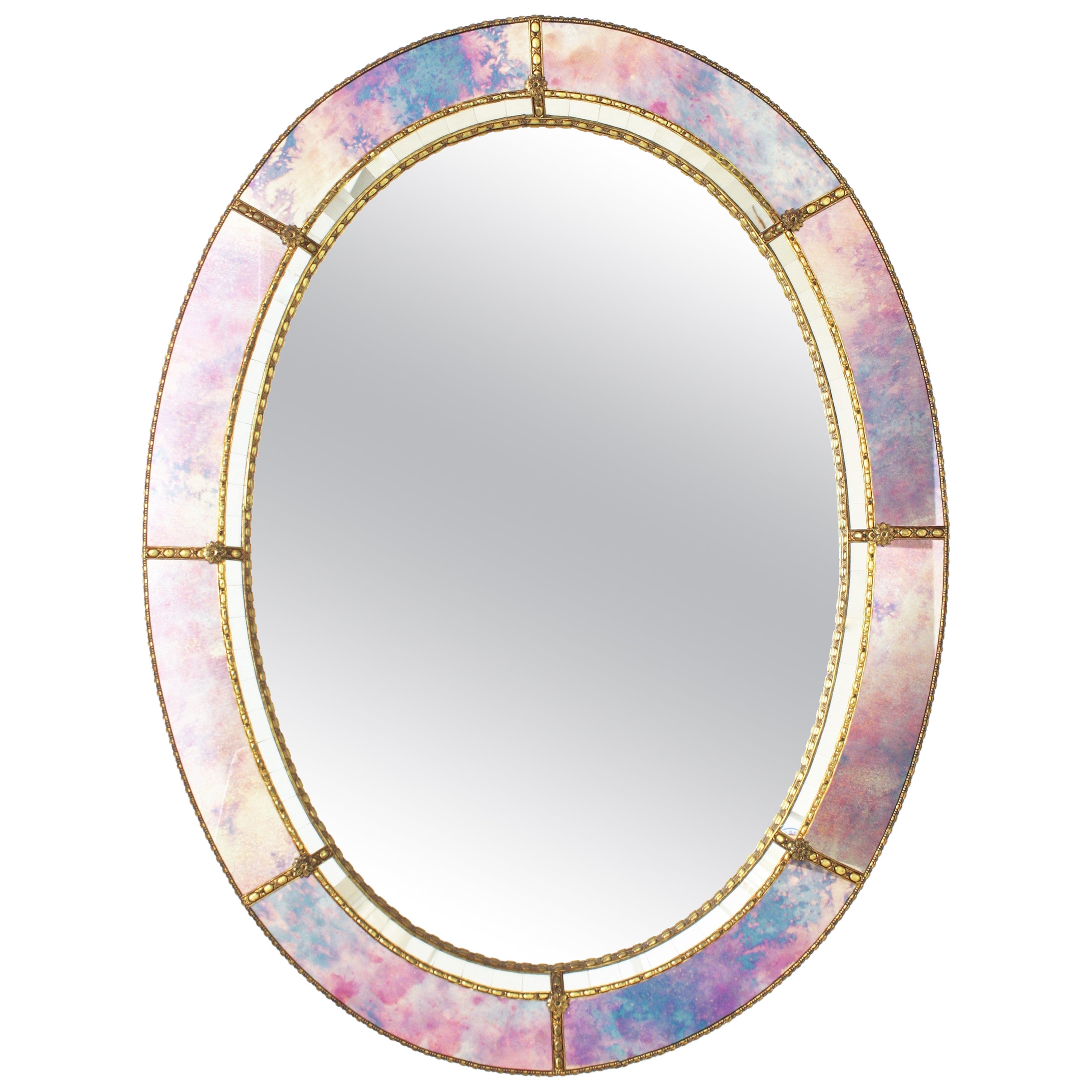 Oval Venetian Style Mirror with Brass Details