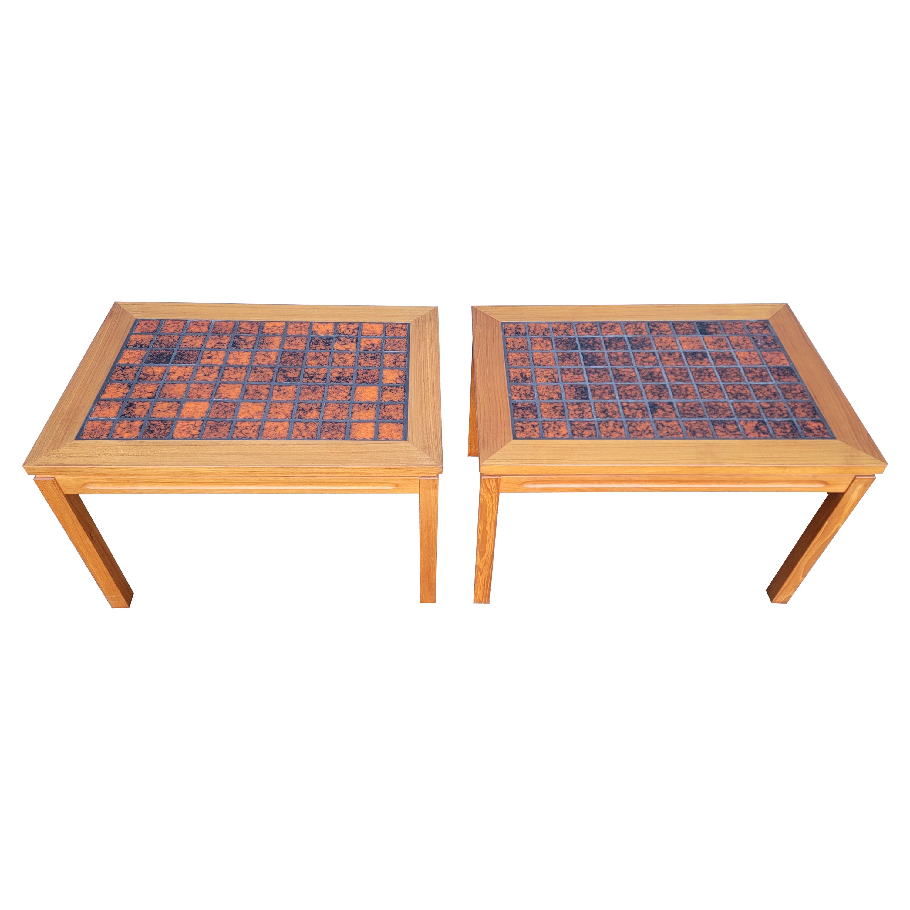 Orange Teak & Tile Danish Modern End Tables