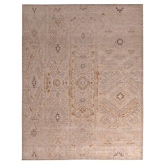 Rug & Kilim's Homage Geometric Beige Brown and Gray-Blue Wool Custom Rug