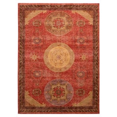Tapis et tapis Kilim''s de style Khotan à motif de médaillon rouge et beige vieilli