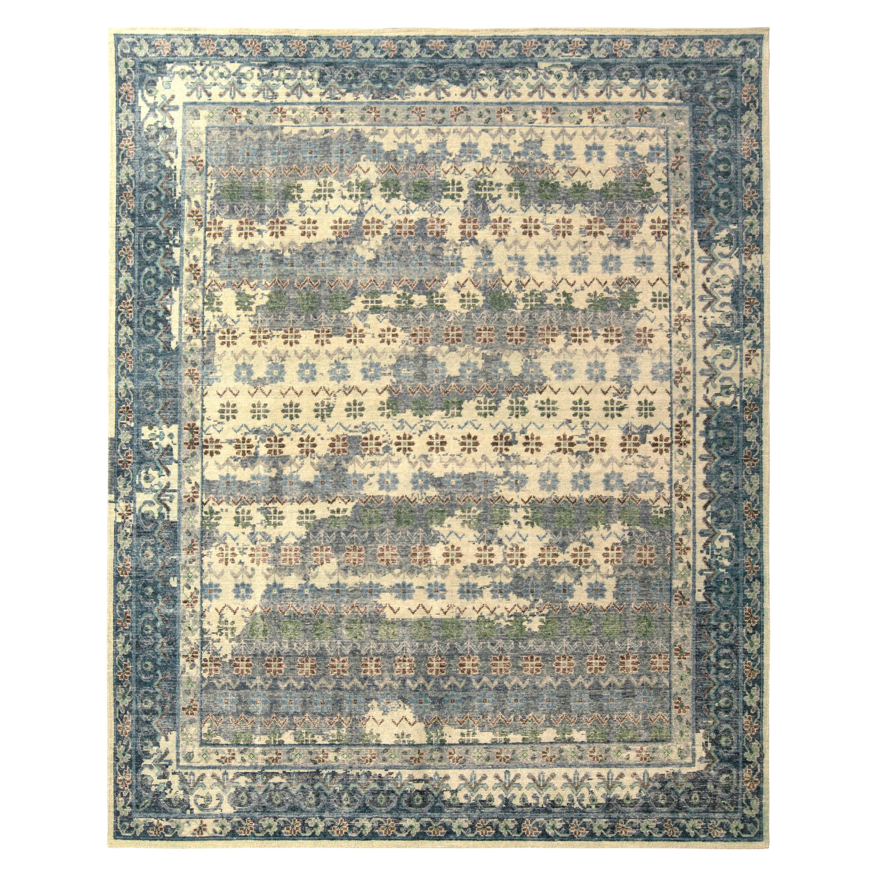 Rug & Kilim's Hand Knotted Agra Style Rug Beige Brown Distressed Floral Pattern For Sale
