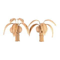 Pair of Rattan Coconut Tree / Palm Tree Wall Lights