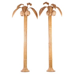 Pair of Large Rattan Coconut Tree/ Palm Tree Wall Lights